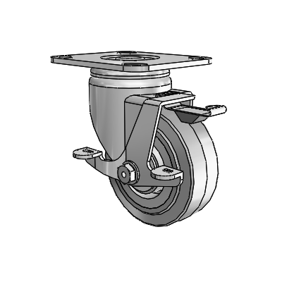 3 Series Casters Top Plate Swivel Zinc with 4 x 1.5 Grey on Grey Performa Rubber (Flat/Grey) Wheel and Top Lock Brake