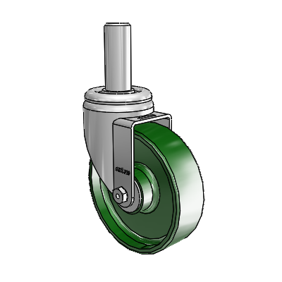 3 Series Round Stem Zinc Swivel Caster with 5 x 1.5 Green Cast Iron Wheel