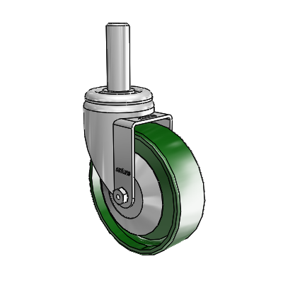 3 Series Round Stem Zinc Swivel Caster with 5 x 1.5 Green Cast Iron Wheel
