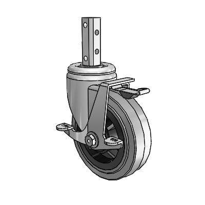3 Series Square Stem Zinc Swivel Caster with 5 x 1.5 Grey on Black Performa Rubber (Flat/Conductive) Wheel and Top Lock Brake