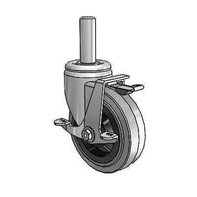 3 Series Round Stem Zinc Swivel Caster with 5 x 1.5 Grey on Black Performa Rubber (Flat/Conductive) Wheel and Top Lock Brake