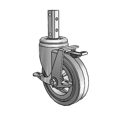 3 Series Square Stem Zinc Swivel Caster with 5 x 1.5 Grey on Grey Performa Rubber (Flat/Grey) Wheel and Top Lock Brake