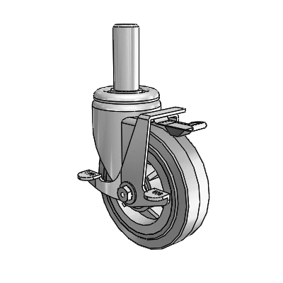 3 Series Round Stem Zinc Swivel Caster with 5 x 1.5 Grey on Grey Performa Rubber (Flat/Grey) Wheel and Top Lock Brake