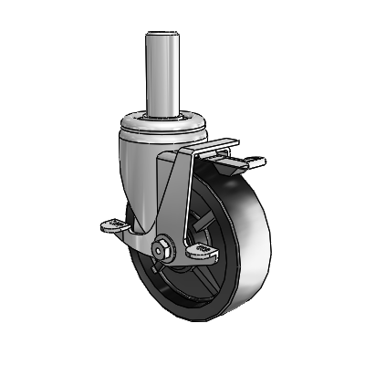 3 Series Round Stem Zinc Swivel Caster with 5 x 1.5 Black Polyolefin Wheel and Top Lock Brake