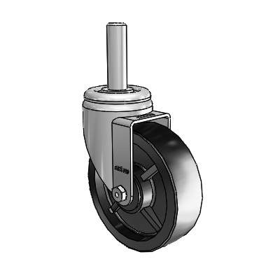 3 Series Round Stem Zinc Swivel Caster with 5 x 1.5 Black Polyolefin Wheel