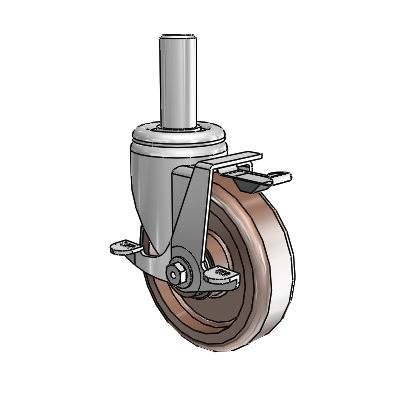 3 Series Round Stem Zinc Swivel Caster with 5 x 1.5 Brown Thermo Wheel and Top Lock Brake