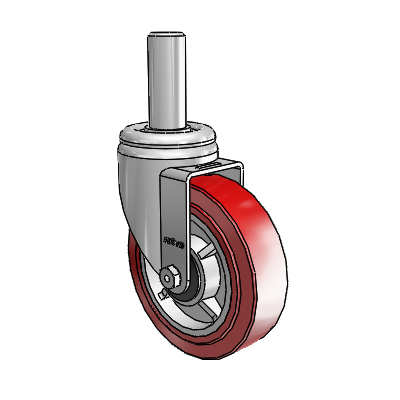 3 Series Round Stem Zinc Swivel Caster with 5 x 1.5 Maroon on Grey Polyurethane HI-TECH Wheel