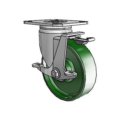 3 Series Casters Top Plate Swivel Zinc with 5 x 1.5 Green Cast Iron Wheel and Top Lock Brake