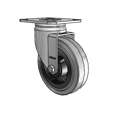 3 Series Casters Top Plate Swivel Zinc with 5 x 1.5 Grey on Black Performa Rubber (Flat/Conductive) Wheel