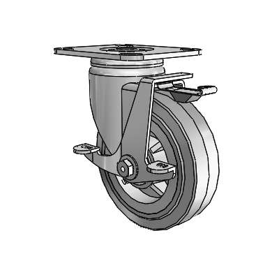 3 Series Casters Top Plate Swivel Zinc with 5 x 1.5 Grey on Grey Performa Rubber (Flat/Grey) Wheel and Top Lock Brake