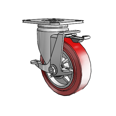 3 Series Casters Top Plate Swivel Zinc with 5 x 1.5 Maroon on Grey Polyurethane HI-TECH Wheel and Top Lock Brake