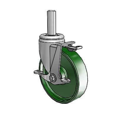 3 Series Round Stem Zinc Swivel Caster with 6 x 1.5 Green Cast Iron Wheel and Top Lock Brake