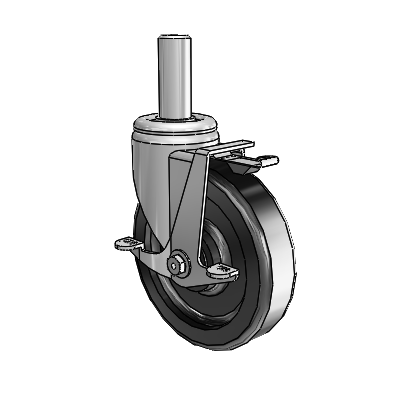 3 Series Round Stem Zinc Swivel Caster with 6 x 1.5 Black Phenolic Wheel and Top Lock Brake