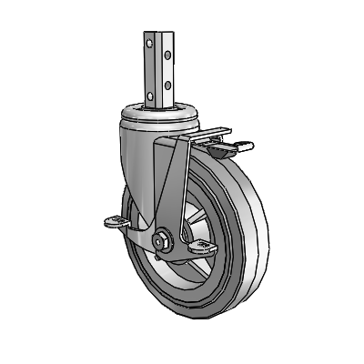 3 Series Square Stem Zinc Swivel Caster with 6 x 1.5 Grey on Grey Performa Rubber (Flat/Grey) Wheel and Top Lock Brake