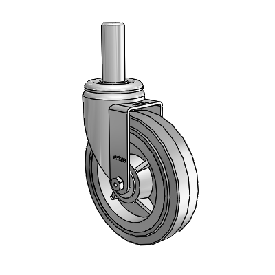 3 Series Round Stem Zinc Swivel Caster with 6 x 1.5 Grey on Grey Performa Rubber (Flat/Grey) Wheel