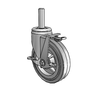 3 Series Round Stem Zinc Swivel Caster with 6 x 1.5 Grey on Grey Performa Rubber (Flat/Grey) Wheel and Top Lock Brake