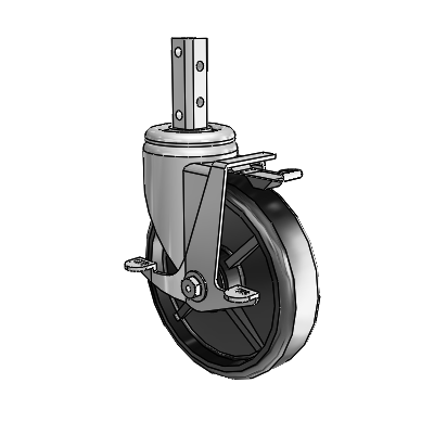 3 Series Square Stem Zinc Swivel Caster with 6 x 1.5 Black Polyolefin Wheel and Top Lock Brake