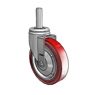 3 Series Round Stem Zinc Swivel Caster with 6 x 1.5 Maroon on Grey Polyurethane HI-TECH Wheel