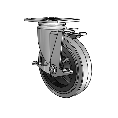 3 Series Casters Top Plate Swivel Zinc with 6 x 1.5 Grey on Black Performa Rubber (Flat/Conductive) Wheel and Top Lock Brake