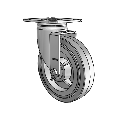 3 Series Casters Top Plate Swivel Zinc with 6 x 1.5 Grey on Grey Performa Rubber (Flat/Grey) Wheel