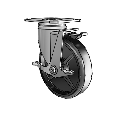 3 Series Casters Top Plate Swivel Zinc with 6 x 1.5 Black Polyolefin Wheel and Top Lock Brake