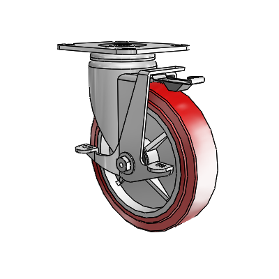3 Series Casters Top Plate Swivel Zinc with 6 x 1.5 Maroon on Grey Polyurethane HI-TECH Wheel and Top Lock Brake
