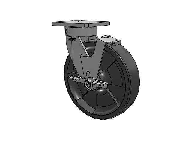 110 Series Kingpinless Top Plate Swivel Caster with 8 x 2 Dark Grey Nylon DT - Heavy Duty Glass-Filled Nylon Wheel and Face Brake