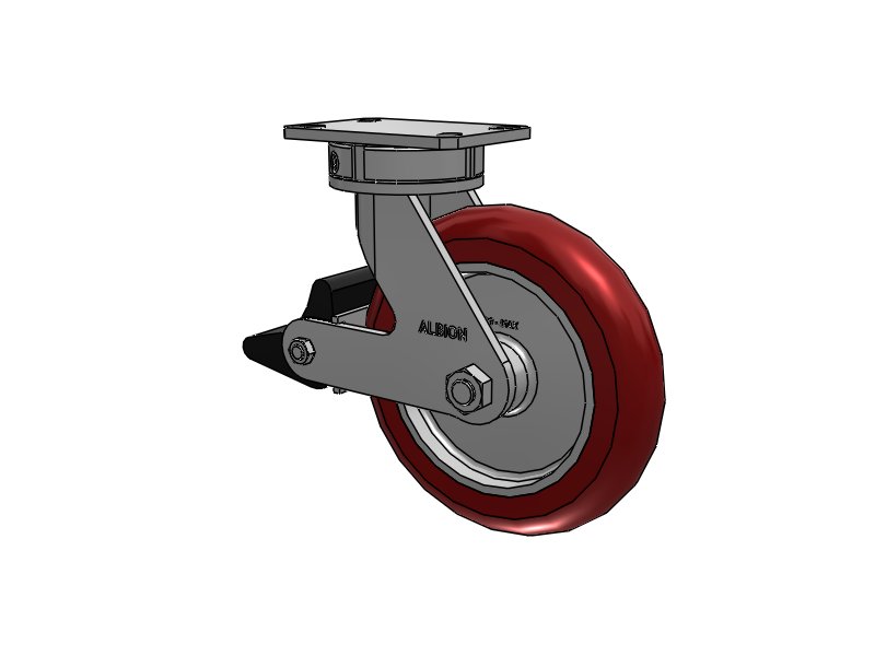 310 Series Top Plate Swivel Caster with 10 x 2 Maroon Tread on Aluminum Core AX - Round Polyurethane (Aluminum Core) Wheel and Poly Lock Integrated Brake