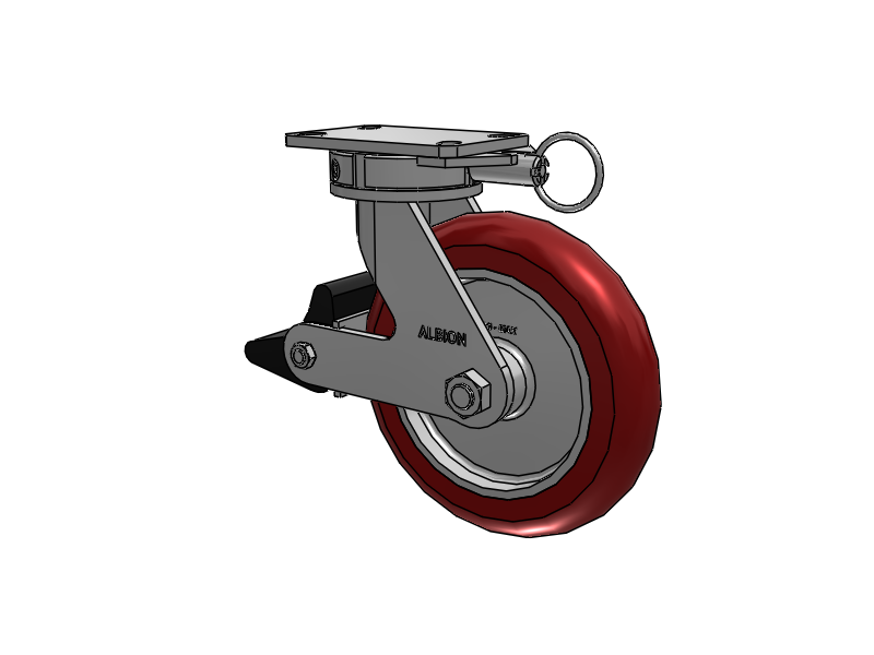 310 Series Top Plate Swivel Caster with 10 x 2 Maroon Tread on Aluminum Core AX - Round Polyurethane (Aluminum Core) Wheel and Poly Lock Integrated Brake