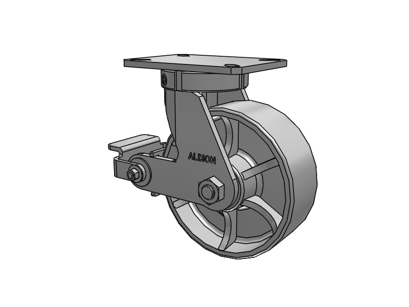 310 Series Top Plate Swivel Caster with 8 x 3 Grey Enamel CA - Cast Iron Wheel and Poly Cam Brake