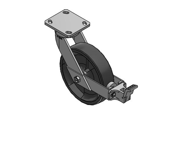 110 Series Kingpinless Top Plate Swivel Caster with 8 x 2 Dark Grey Nylon DT - Heavy Duty Glass-Filled Nylon Wheel and Face Brake