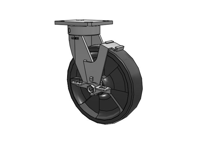 110 Series Kingpinless Top Plate Swivel Caster with 8 x 2 Dark Grey Nylon DT - Heavy Duty Glass-Filled Nylon Wheel and Face Brake