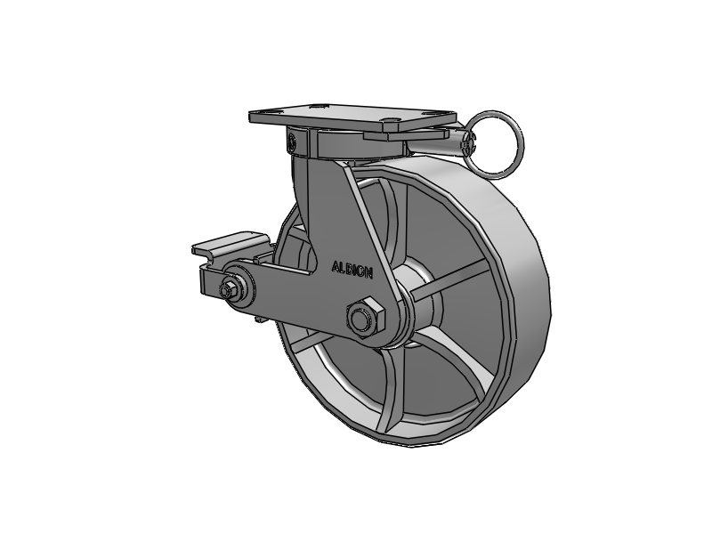 310 Series Top Plate Swivel Caster with 10 x 3 Grey Enamel CA - Cast Iron Wheel and Poly Cam Brake