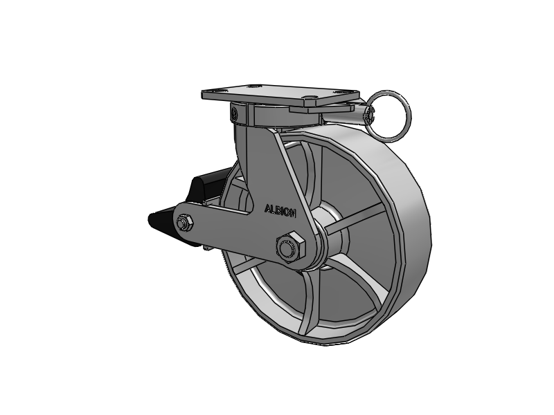 310 Series Top Plate Swivel Caster with 10 x 3 Grey Enamel CA - Cast Iron Wheel and Poly Lock Integrated Brake