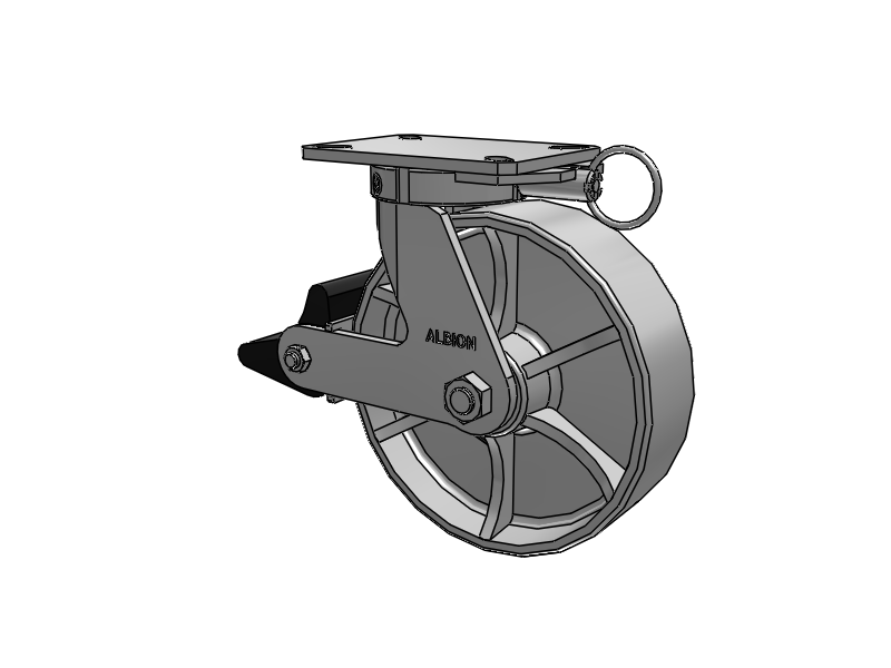 310 Series Top Plate Swivel Caster with 10 x 3 Grey Enamel CA - Cast Iron Wheel and Poly Lock Integrated Brake