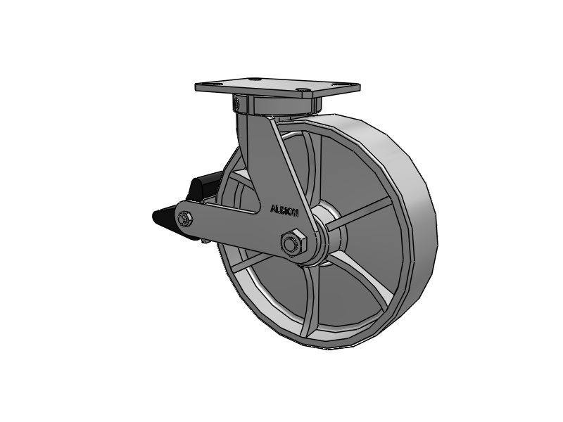 310 Series Top Plate Swivel Caster with 12 x 3 Grey Enamel CA - Cast Iron Wheel and Poly Lock Integrated Brake