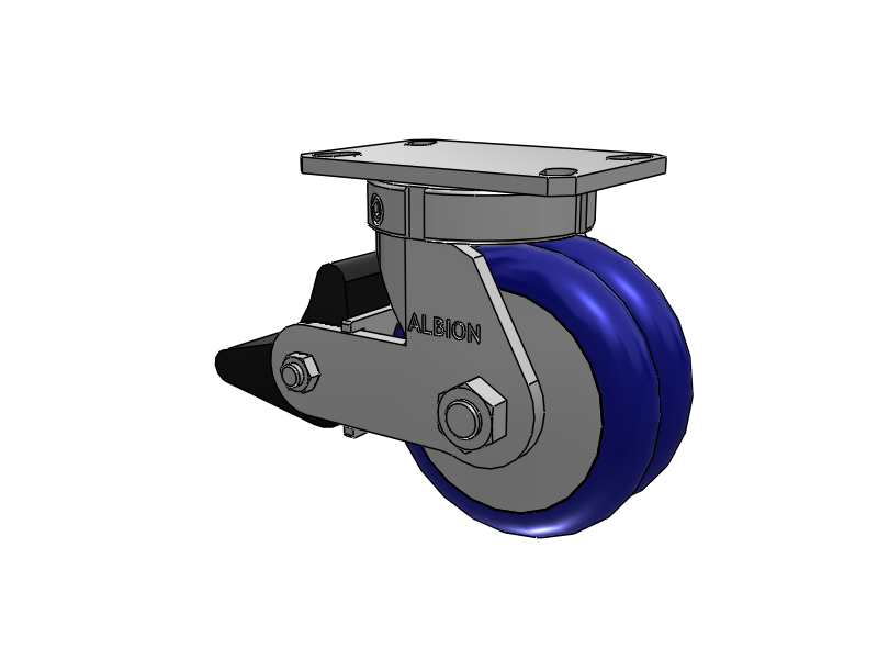 310 Series Top Plate Swivel Caster with 6 x 3 Blue Tread on Aluminum Core EY - Swivel-EAZ (Crown) Wheel and Poly Lock Integrated Brake
