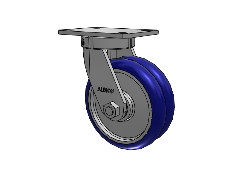 Roulette pivotante à plaque supérieure de la série 310, avec bande de roulement bleue 8 x 3 sur noyau en aluminium EY - Roue pivotante EAZ (Crown)