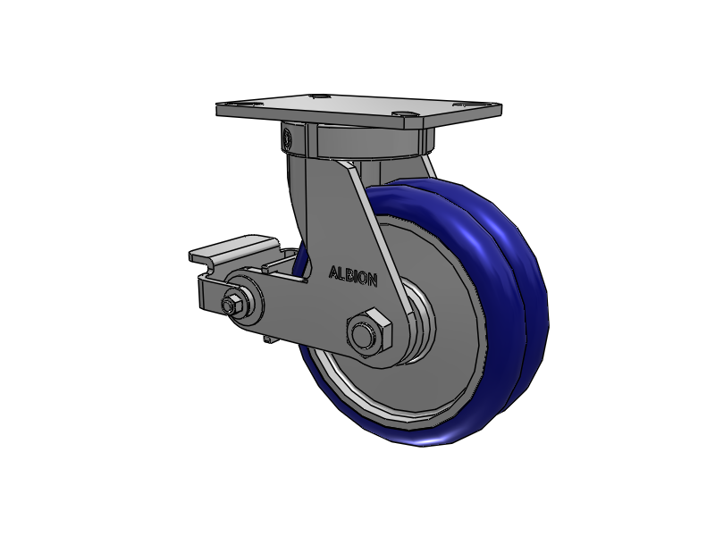 310 Series Top Plate Swivel Caster with 8 x 3 Blue Tread on Aluminum Core EY - Swivel-EAZ (Crown) Wheel and Poly Cam Brake