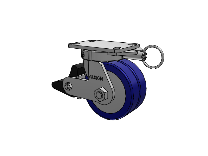 310 Series Top Plate Swivel Caster with 6 x 3 Blue Tread on Aluminum Core EZ - Swivel-EAZ (Flat) Wheel and Poly Lock Integrated Brake