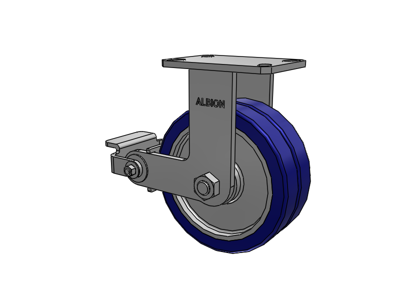 310 Series Top Plate Rigid Caster with 8 x 3 Blue Tread on Aluminum Core EZ - Swivel-EAZ (Flat) Wheel and Poly Cam Brake