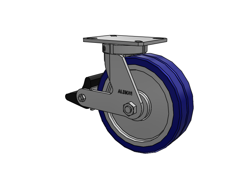 310 Series Top Plate Swivel Caster with 10 x 3 Blue Tread on Aluminum Core EZ - Swivel-EAZ (Flat) Wheel and Poly Lock Integrated Brake