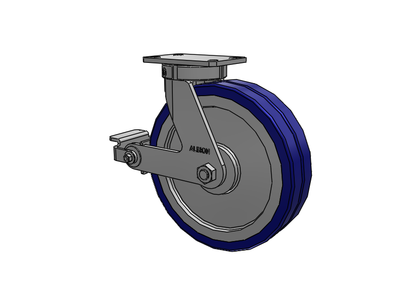 310 Series Top Plate Swivel Caster with 12 x 3 Blue Tread on Aluminum Core EZ - Swivel-EAZ (Flat) Wheel and Poly Cam Brake