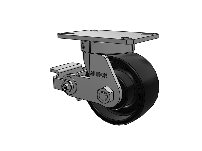 310 Series Top Plate Swivel Caster with 6 x 3 Black Paint FR - Ductile Iron Crowned Tread Wheel and Poly Cam Brake
