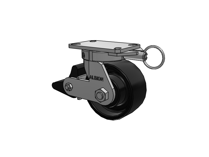 310 Series Top Plate Swivel Caster with 6 x 3 Black Paint FR - Ductile Iron Crowned Tread Wheel and Poly Lock Integrated Brake