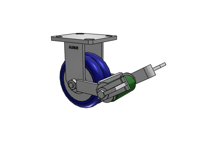 110 Series Kingpinless Top Plate Rigid Caster with 5 x 2 Blue Tread on Aluminum Core EY - Swivel-EAZ (Crown) Wheel and Poly Cam Brake