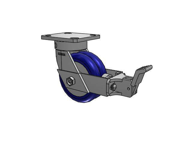 110 Series Kingpinless Top Plate Swivel Caster with 5 x 2 Blue Tread on Aluminum Core EY - Swivel-EAZ (Crown) Wheel and Face Brake