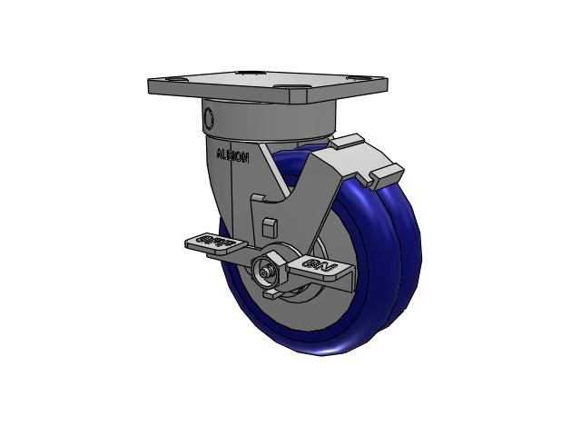 110 Series Kingpinless Top Plate Swivel Caster with 5 x 2 Blue Tread on Aluminum Core EY - Swivel-EAZ (Crown) Wheel and Face Brake
