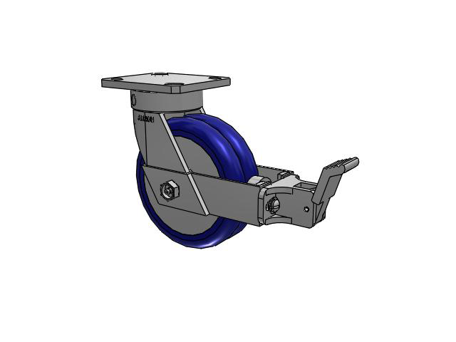 110 Series Kingpinless Top Plate Swivel Caster with 6 x 2 Blue Tread on Aluminum Core EY - Swivel-EAZ (Crown) Wheel and Face Brake