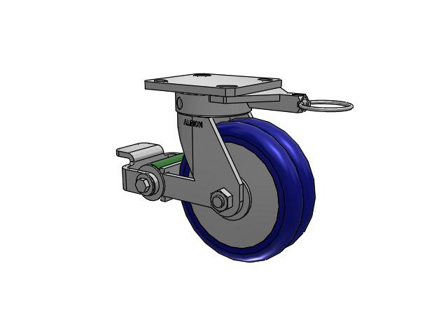 110 Series Kingpinless Top Plate Swivel Caster with 6 x 2 Blue Tread on Aluminum Core EY - Swivel-EAZ (Crown) Wheel and Poly Cam Brake